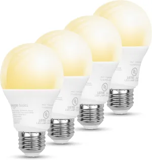 Amazon Basics Smart A19 LED Light Bulb, Dimmable Soft White (2700K), 7.5W (60W Equivalent), 800LM, Works with Alexa Only, 2.4 GHz Wi-Fi, No Hub Required, 4 Pack