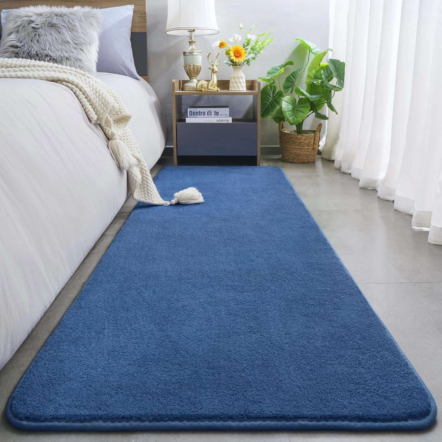 Amearea Modern Soft Hallway Runner Rug, 2x6 Feet Washable Runner Rugs for Hallway, Blue Fluffy Rug Bedroom Bedside Rugs, Non Slip Memory Foam Rug Carpet for Entrance Kitchen Living Room Decor