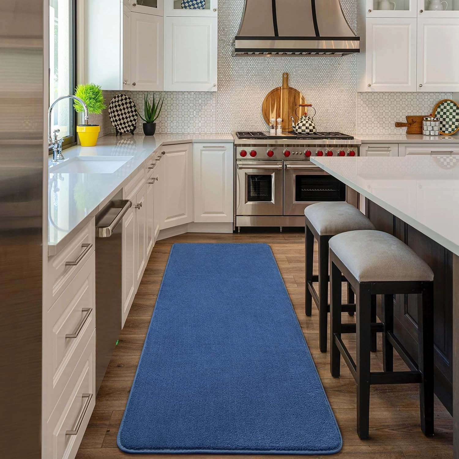 Amearea Modern Soft Hallway Runner Rug, 2x6 Feet Washable Runner Rugs for Hallway, Blue Fluffy Rug Bedroom Bedside Rugs, Non Slip Memory Foam Rug Carpet for Entrance Kitchen Living Room Decor