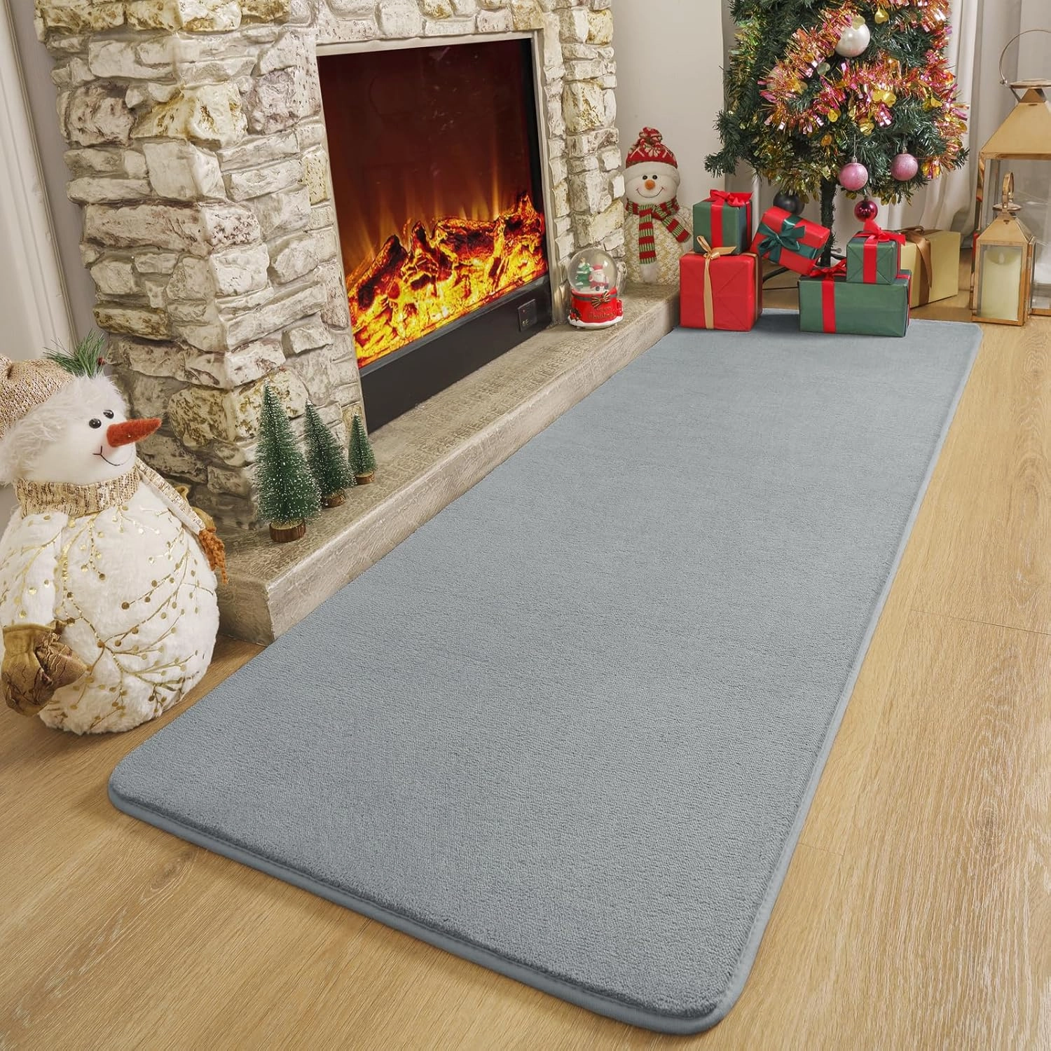 Amearea Modern Soft Hallway Runner Rug, 2x6 Feet Washable Runner Rugs for Hallway, Grey Fluffy Rug Bedroom Bedside Rugs, Non Slip Memory Foam Rug Carpet for Entrance Kitchen Living Room Decor