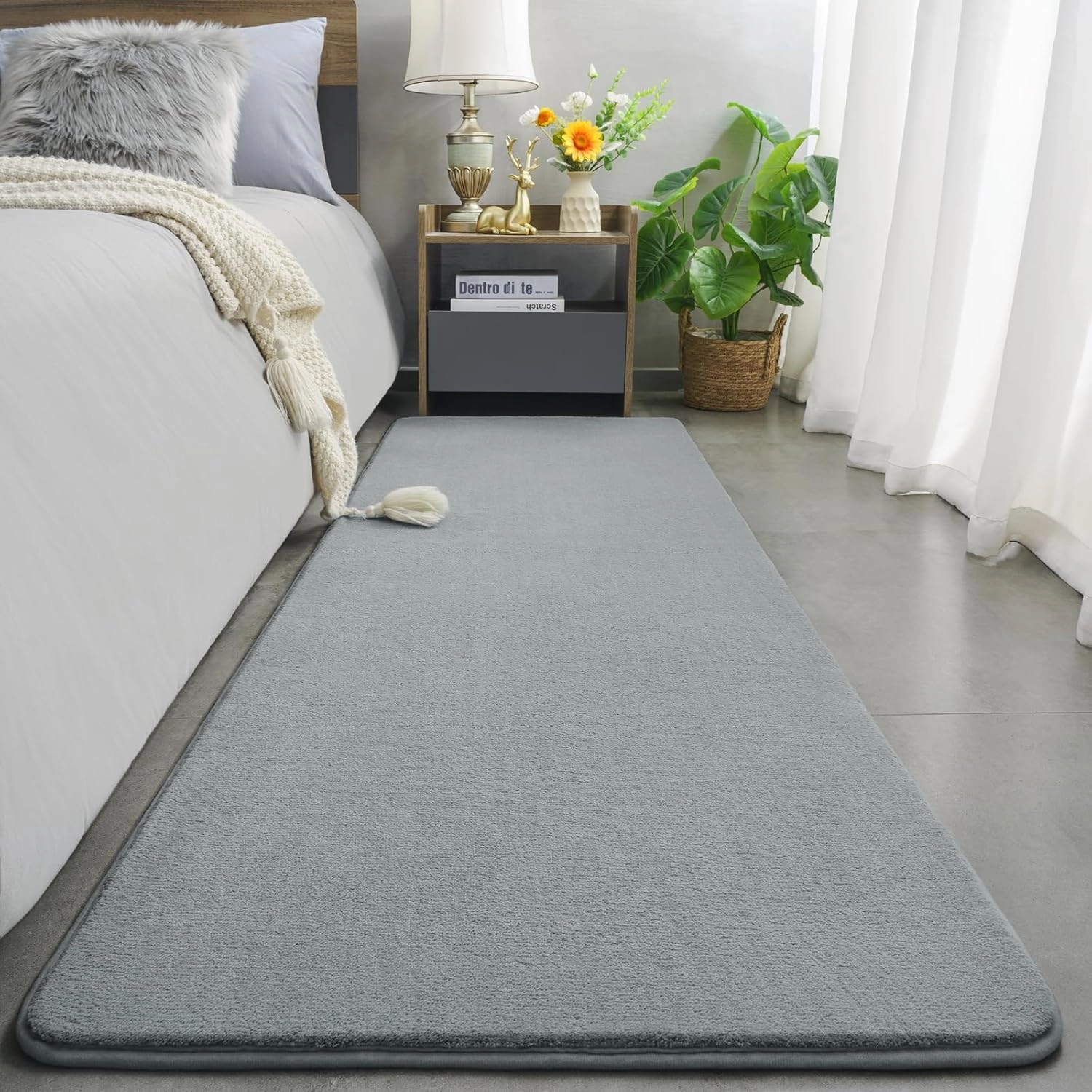 Amearea Modern Soft Hallway Runner Rug, 2x6 Feet Washable Runner Rugs for Hallway, Grey Fluffy Rug Bedroom Bedside Rugs, Non Slip Memory Foam Rug Carpet for Entrance Kitchen Living Room Decor