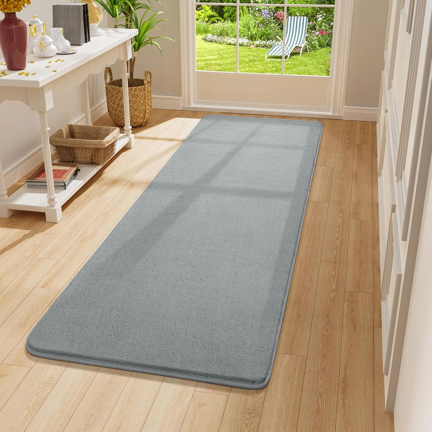 Amearea Modern Soft Hallway Runner Rug, 2x6 Feet Washable Runner Rugs for Hallway, Grey Fluffy Rug Bedroom Bedside Rugs, Non Slip Memory Foam Rug Carpet for Entrance Kitchen Living Room Decor