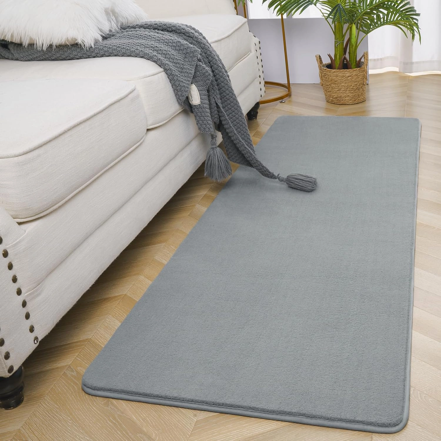 Amearea Modern Soft Hallway Runner Rug, 2x6 Feet Washable Runner Rugs for Hallway, Grey Fluffy Rug Bedroom Bedside Rugs, Non Slip Memory Foam Rug Carpet for Entrance Kitchen Living Room Decor