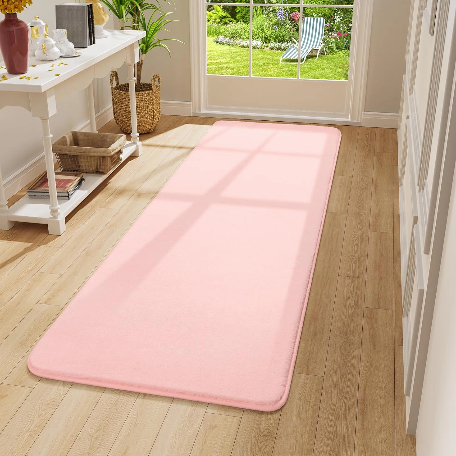 Amearea Modern Soft Hallway Runner Rug, 2x6 Feet Washable Runner Rugs for Hallway, Pink Fluffy Rug Bedroom Bedside Rugs, Non Slip Memory Foam Rug Carpet for Entrance Kitchen Living Room Decor