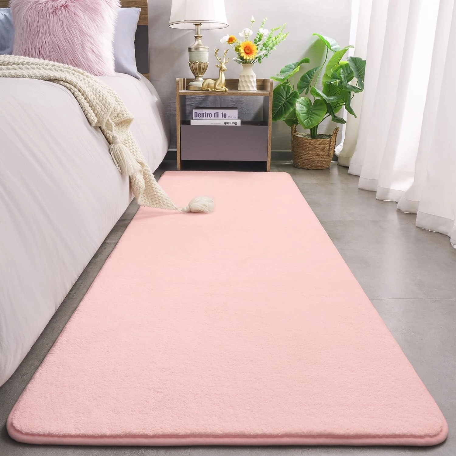 Amearea Modern Soft Hallway Runner Rug, 2x6 Feet Washable Runner Rugs for Hallway, Pink Fluffy Rug Bedroom Bedside Rugs, Non Slip Memory Foam Rug Carpet for Entrance Kitchen Living Room Decor