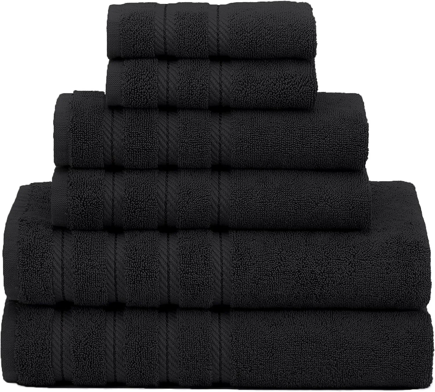 American Soft Linen 100% Carde Cotton 6 Piece Towel Set, 590 GSM Heavy Weight Soft Absorbent Turkish Towels for Bathroom, Coal Black