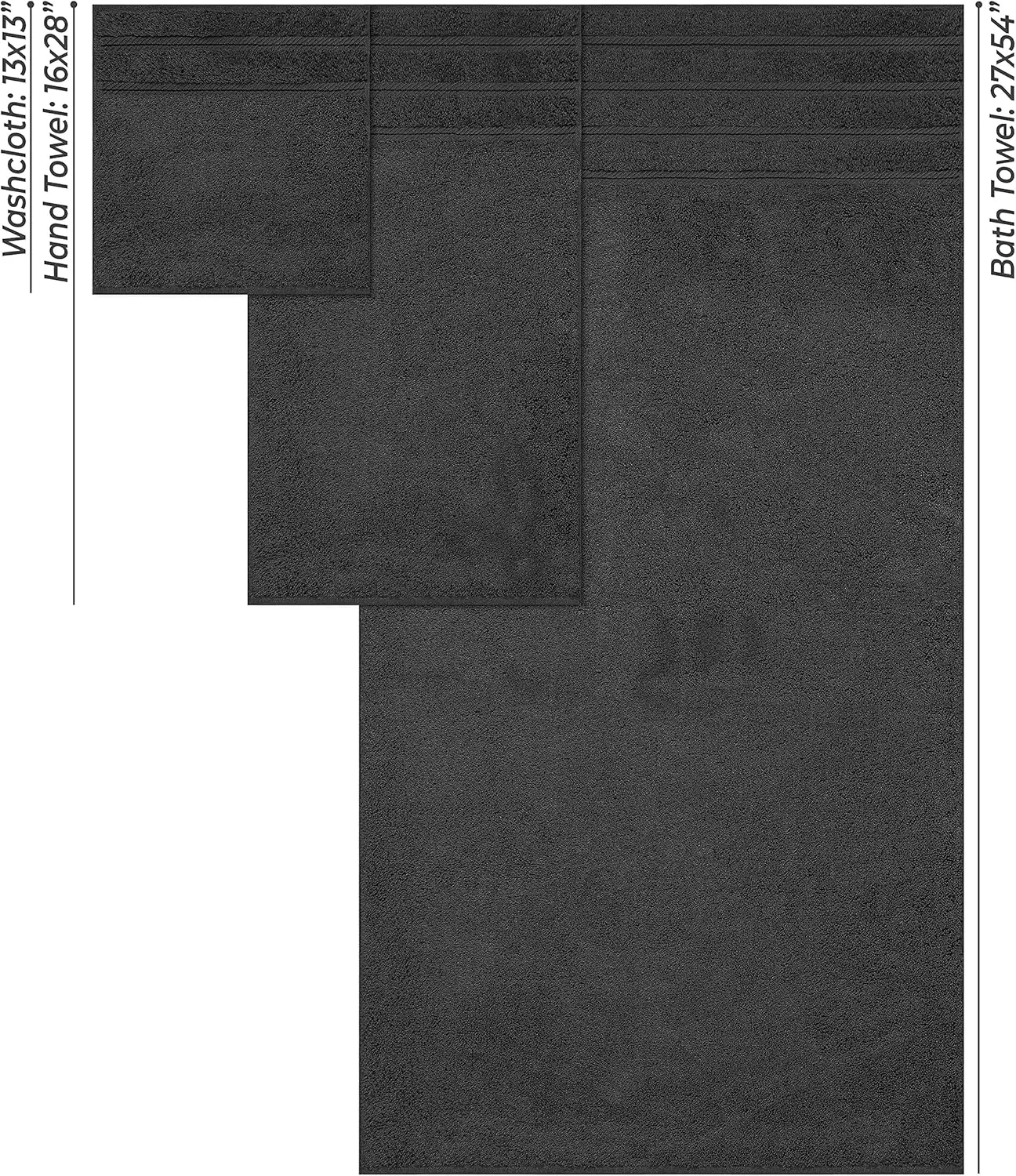 American Soft Linen 100% Carde Cotton 6 Piece Towel Set, 590 GSM Heavy Weight Soft Absorbent Turkish Towels for Bathroom, Coal Black
