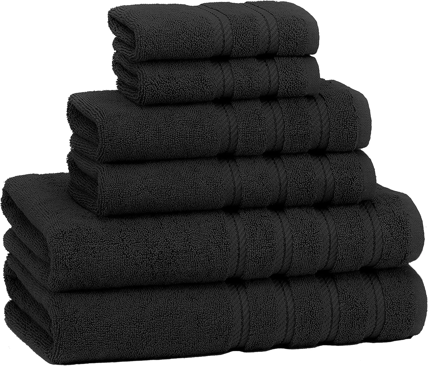 American Soft Linen 100% Carde Cotton 6 Piece Towel Set, 590 GSM Heavy Weight Soft Absorbent Turkish Towels for Bathroom, Coal Black