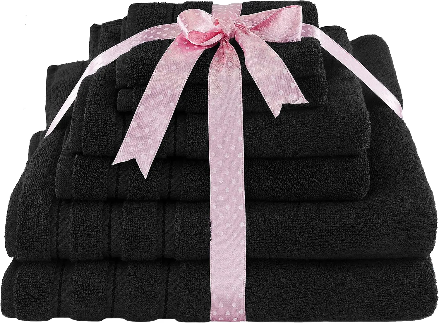 American Soft Linen 100% Carde Cotton 6 Piece Towel Set, 590 GSM Heavy Weight Soft Absorbent Turkish Towels for Bathroom, Coal Black