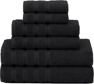 American Soft Linen 100% Carde Cotton 6 Piece Towel Set, 590 GSM Heavy Weight Soft Absorbent Turkish Towels for Bathroom, Coal Black