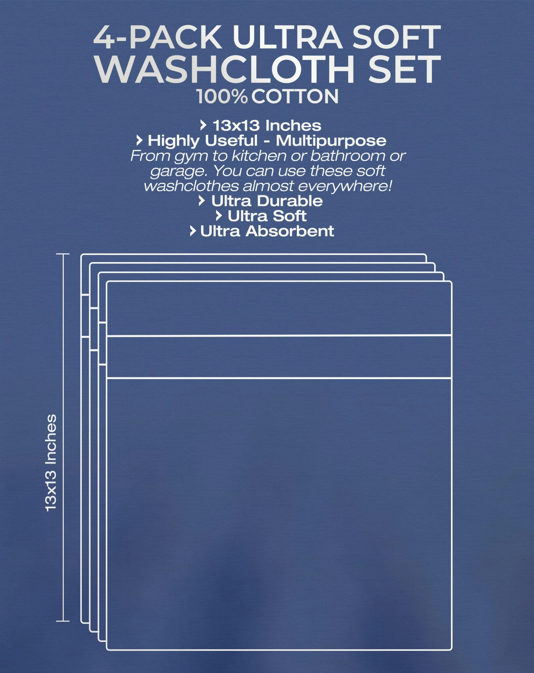 American Veteran Towel, 100% Cotton Turkish Washcloths for Bathroom Essentials 4 Pack, Soft Absorbent Wash Cloths Quick Drying Small Towels Washrags, Black