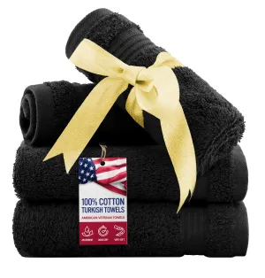 American Veteran Towel, 100% Cotton Turkish Washcloths for Bathroom Essentials 4 Pack, Soft Absorbent Wash Cloths Quick Drying Small Towels Washrags, Black