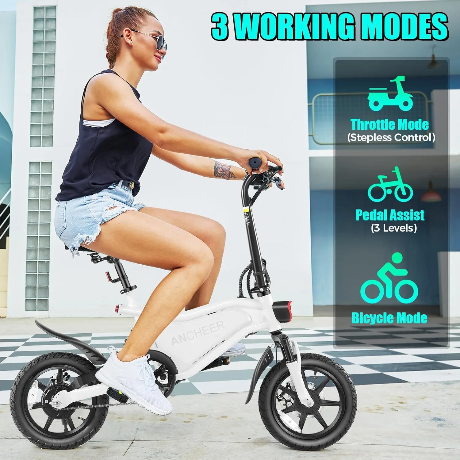 ANCHEER Folding Electric Bike for Adults, 374Wh Ebike, 20MPH Electric Bikes, 14" Foldable Electric Bicycle, 20-50 Miles Electric Bikes, E Bike, LCD Display, Dual Suspension, UL 2849 Certified