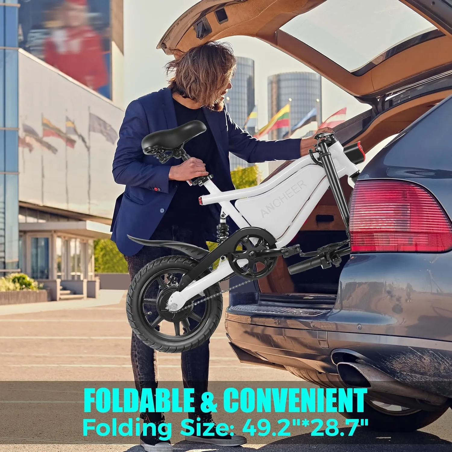 ANCHEER Folding Electric Bike for Adults, 374Wh Ebike, 20MPH Electric Bikes, 14" Foldable Electric Bicycle, 20-50 Miles Electric Bikes, E Bike, LCD Display, Dual Suspension, UL 2849 Certified