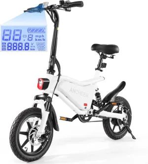 ANCHEER Folding Electric Bike for Adults, 374Wh Ebike, 20MPH Electric Bikes, 14" Foldable Electric Bicycle, 20-50 Miles Electric Bikes, E Bike, LCD Display, Dual Suspension, UL 2849 Certified