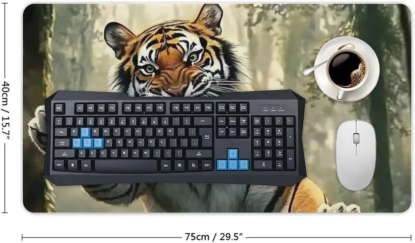 Animal Tiger Jungle Running Cool Large Mouse Pad Gaming Mousepad Desk Pad for Keyboard and Mouse Mat Non-Slip Base 40X75cm