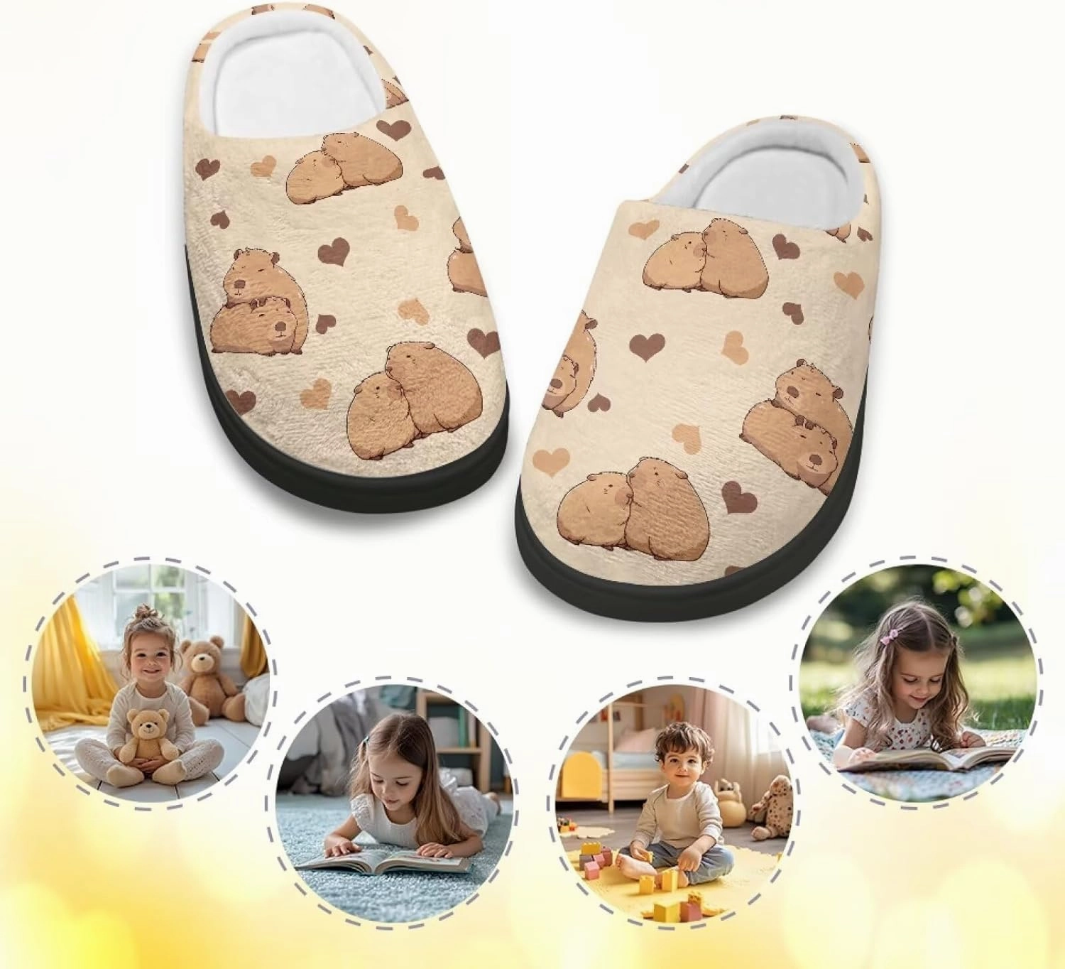 Animal Plush Slippers for Kids Cozy Warm Fluffy Cotton Slippers Winter Flannel Breathable House Outdoor Slippers for Child US 9-15
