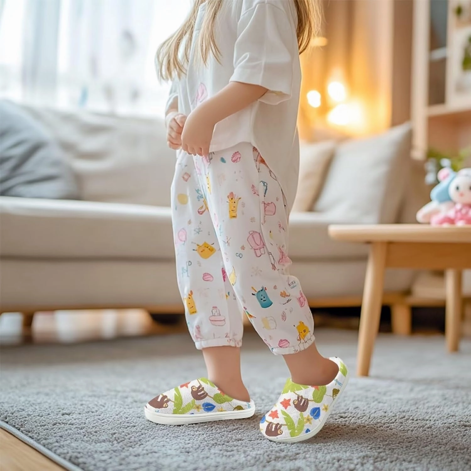 Animal Plush Slippers for Kids Winter Warm Cozy Furry Home Slippers Flannel Cotton Breathable Anti-Slip Outdoor Slippers for Child US 9-15