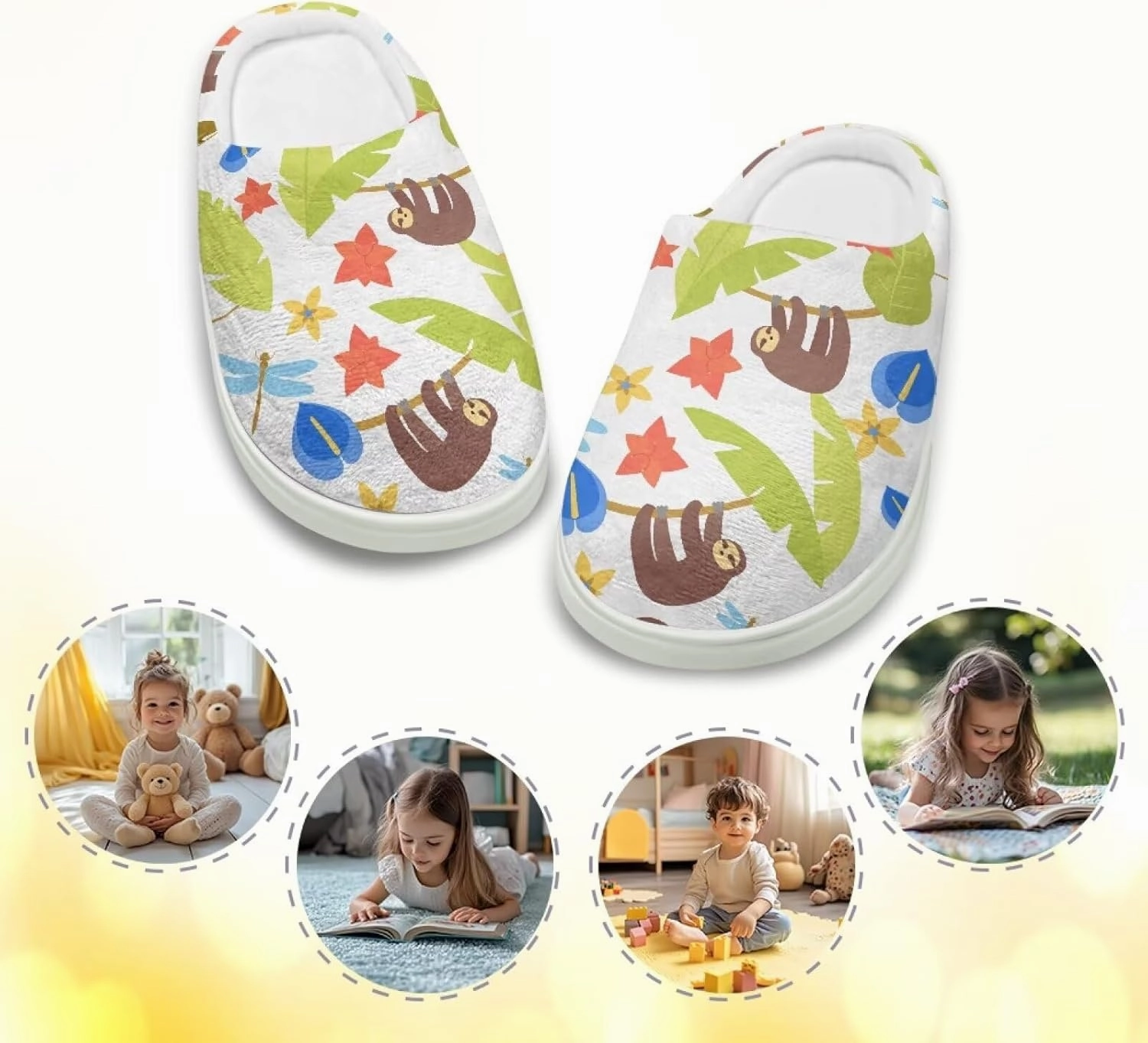 Animal Plush Slippers for Kids Winter Warm Cozy Furry Home Slippers Flannel Cotton Breathable Anti-Slip Outdoor Slippers for Child US 9-15