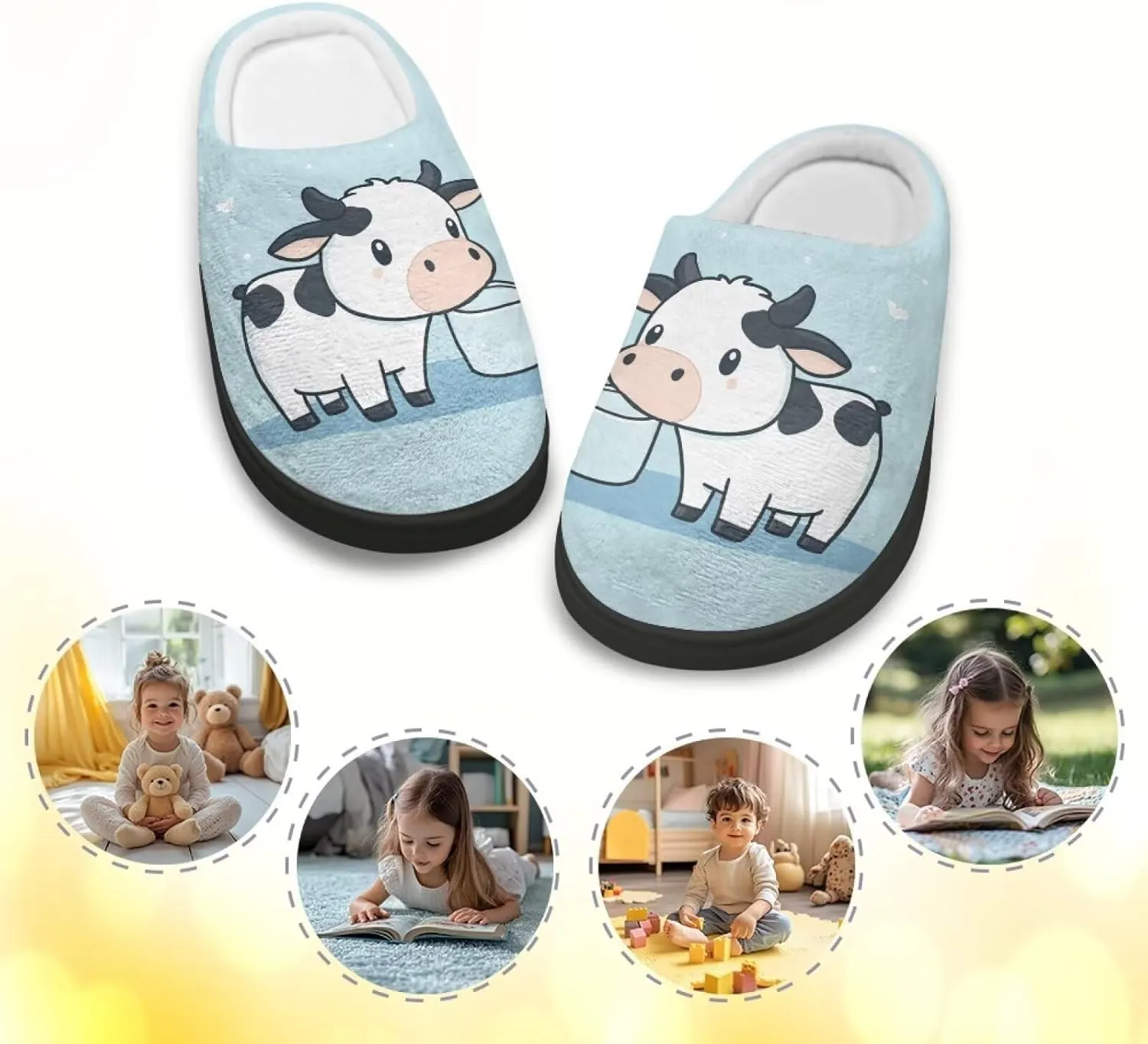 Animals Plush Slippers for Kids Fluffy Cozy Cotton Slippers Warm Non-Slip Home Outdoor Slippers for Child US 9-15