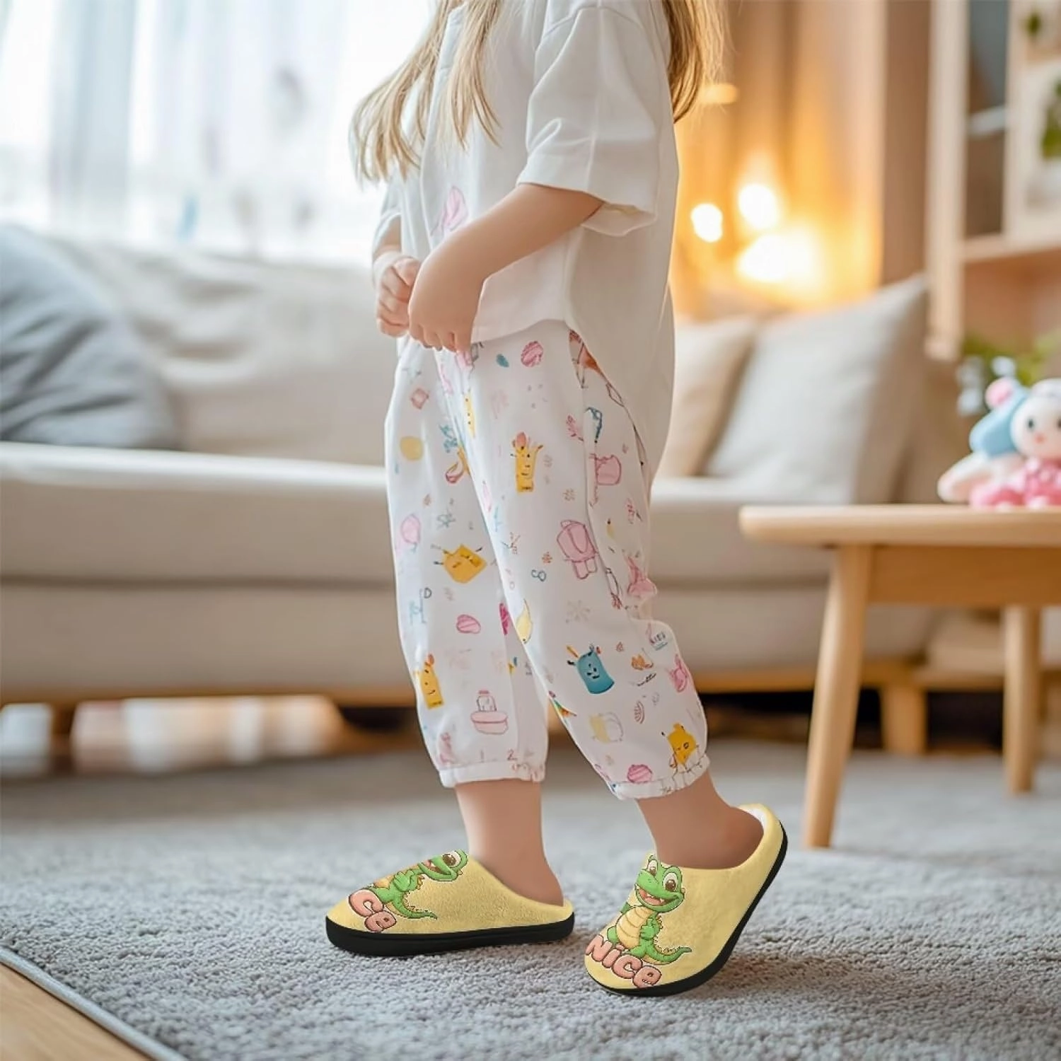 Animals Plush Slippers for Kids Fluffy Cozy Cotton Slippers Warm Non-Slip Home Outdoor Slippers for Child US 9-15