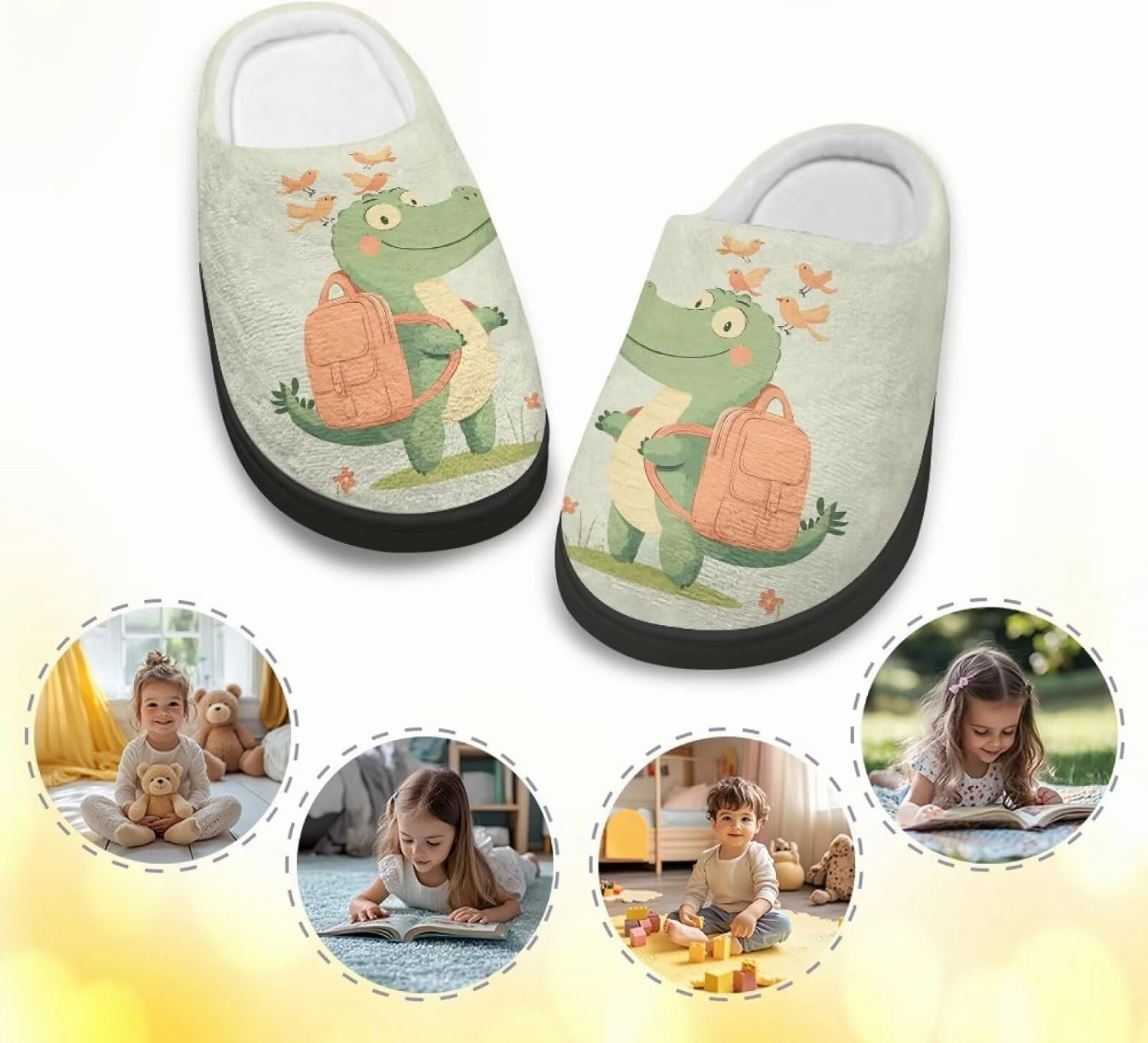 Animals Plush Slippers for Kids Fluffy Cozy Cotton Slippers Warm Non-Slip Home Outdoor Slippers for Child US 9-15