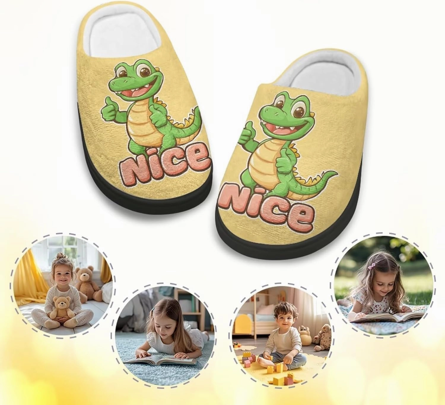 Animals Plush Slippers for Kids Fluffy Cozy Cotton Slippers Warm Non-Slip Home Outdoor Slippers for Child US 9-15