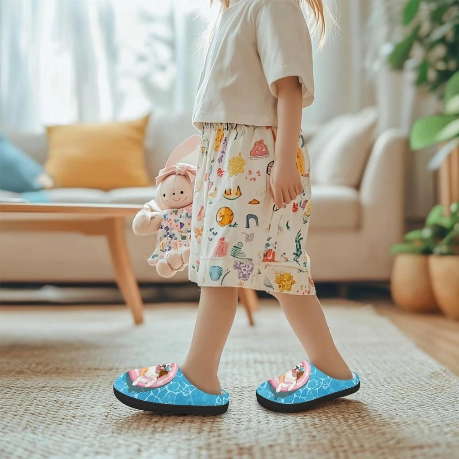 Animals Plush Slippers for Kids Fluffy Cozy Cotton Slippers Warm Non-Slip Home Outdoor Slippers for Child US 9-15