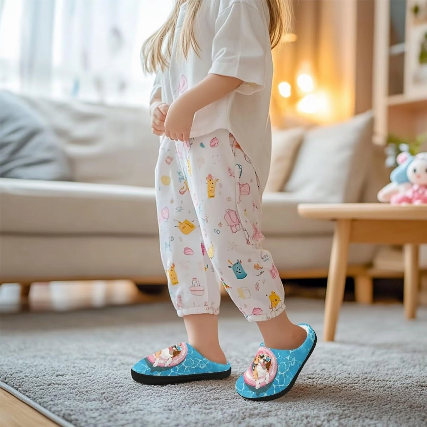 Animals Plush Slippers for Kids Fluffy Cozy Cotton Slippers Warm Non-Slip Home Outdoor Slippers for Child US 9-15