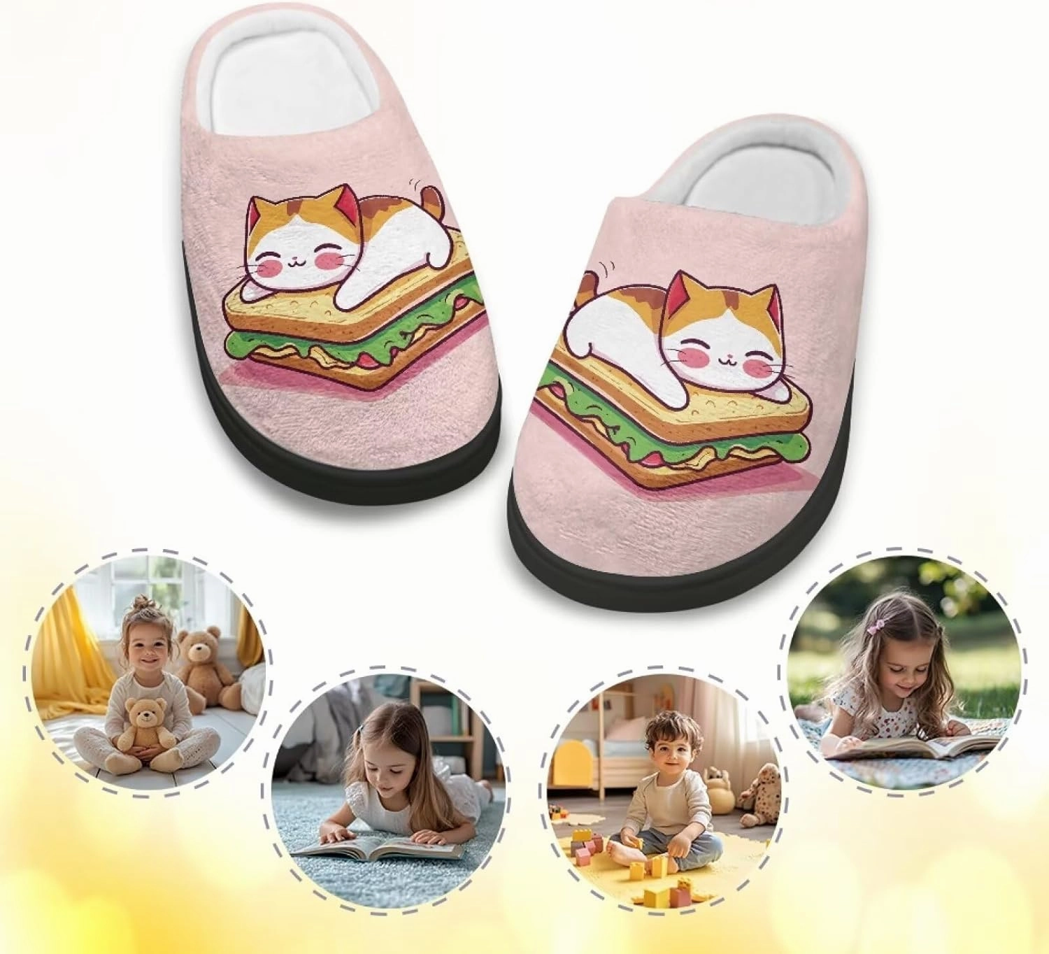 Animals Plush Slippers for Kids Fluffy Cozy Cotton Slippers Warm Non-Slip Home Outdoor Slippers for Child US 9-15