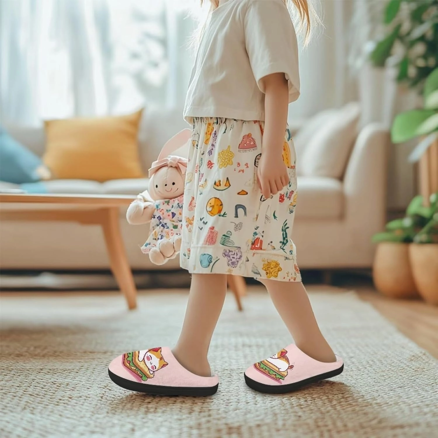 Animals Plush Slippers for Kids Fluffy Cozy Cotton Slippers Warm Non-Slip Home Outdoor Slippers for Child US 9-15