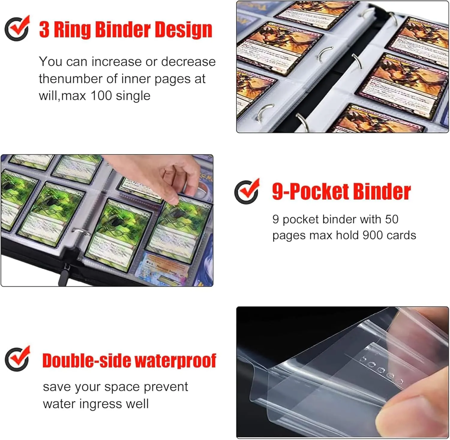 Anime Trading Card Binder for Dragon Ball Cards,9 Pocket with 60 Sleeves up to 1080 Cards One Piece TCG Card Binder,Waterproof Card Storage Book,Son Goku Cards Z Display Case