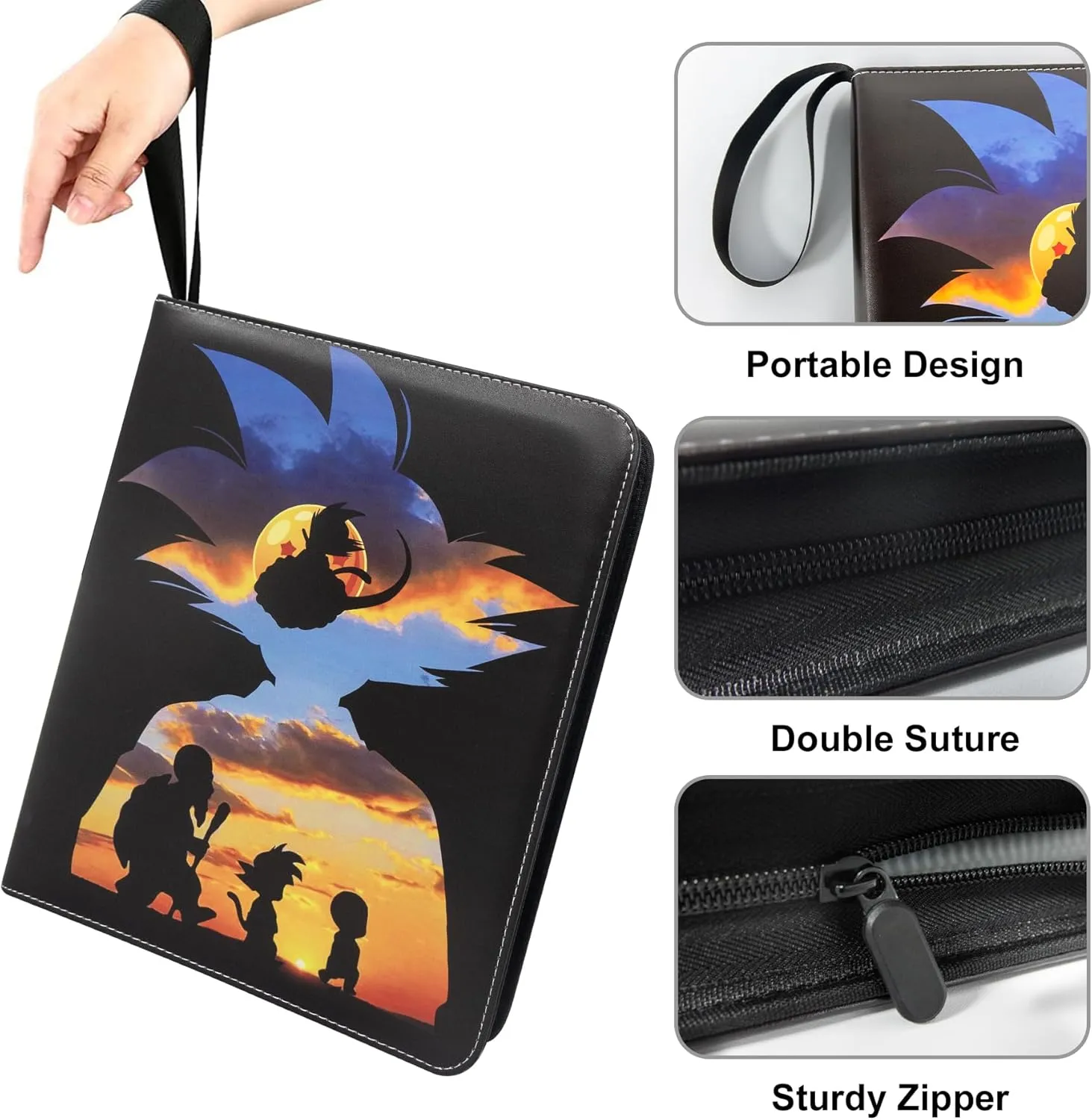 Anime Trading Card Binder for Dragon Ball Cards,9 Pocket with 60 Sleeves up to 1080 Cards One Piece TCG Card Binder,Waterproof Card Storage Book,Son Goku Cards Z Display Case