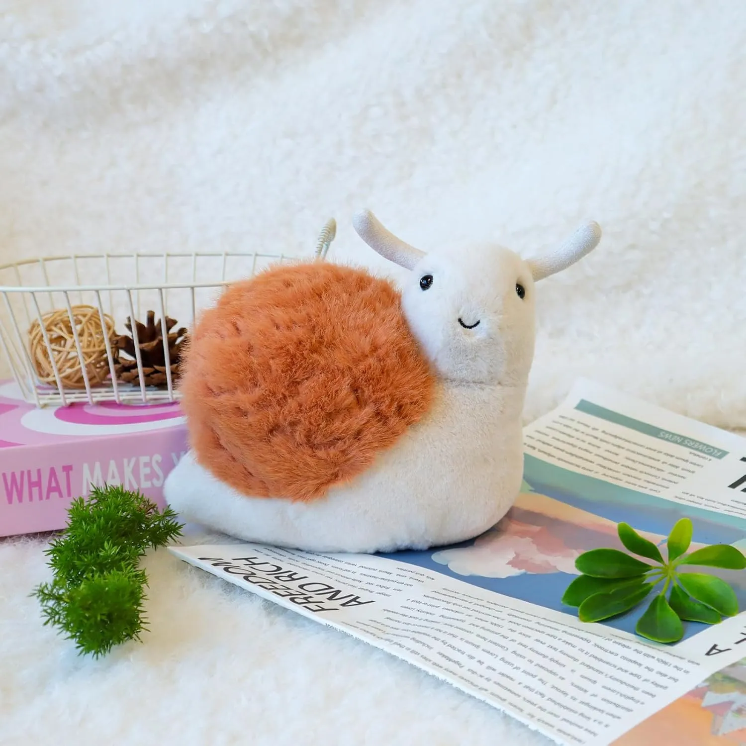 Apricot Lamb Lazy Snail Doll Plush Stuffed Animals for Kids, Soft Cute Plushies Toys for Baby Girl and Boy, Fluffy Lazy Snail Orange 6 Inches