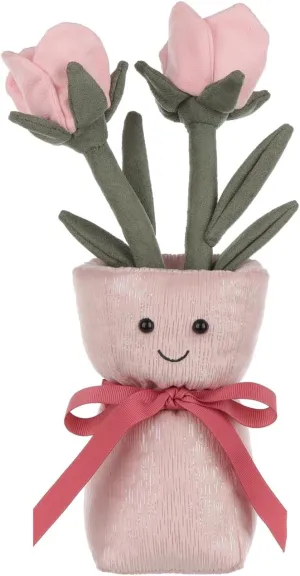 Apricot Lamb Pink Rose Vase Plush Stuffed Animals for Kids, Soft Cute Plush Toys for Baby Girl and Boy, Fluffy Pink Rose Vase Pink