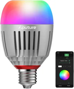 Aputure Accent B7C Smart Led Light Bulbs 7W RGBWW,TLCI 96  CRI 95  2,000K-10,000K Adjustable 0-100% Stepless Dimming CCT/HSI/FX Mode App Control Built-in Battery/AC Power via E26/E27 Socket