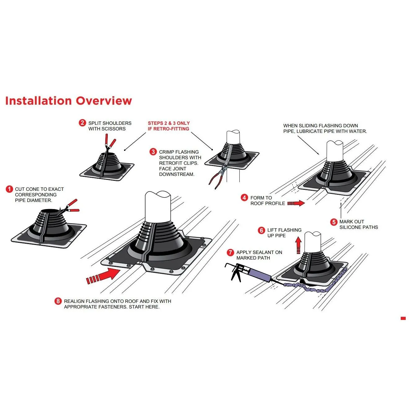 Aquaseal FlashRite #6 Metal Roof Pipe Flashing Black 150-230mm