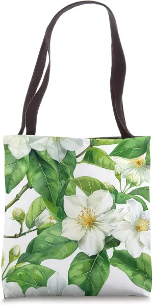 Arabian Jasmine Flower Watercolor Pattern Graphic Tote Bag