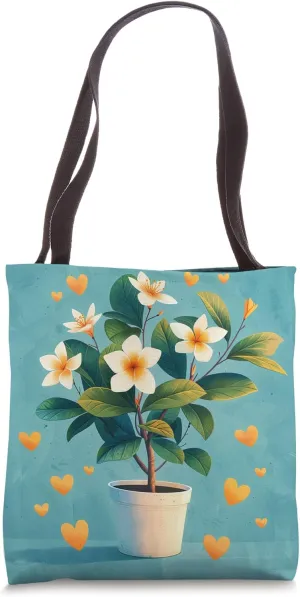 Arabian Jasmine Plant In Pot Hearts Around Boho Graphic Tote Bag