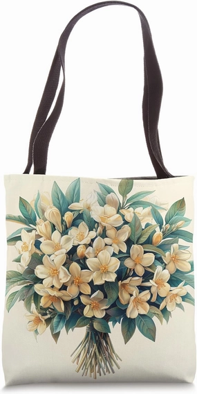 Arabian Jasmine Bouquet Floral Pastel Colors Graphic Tote Bag