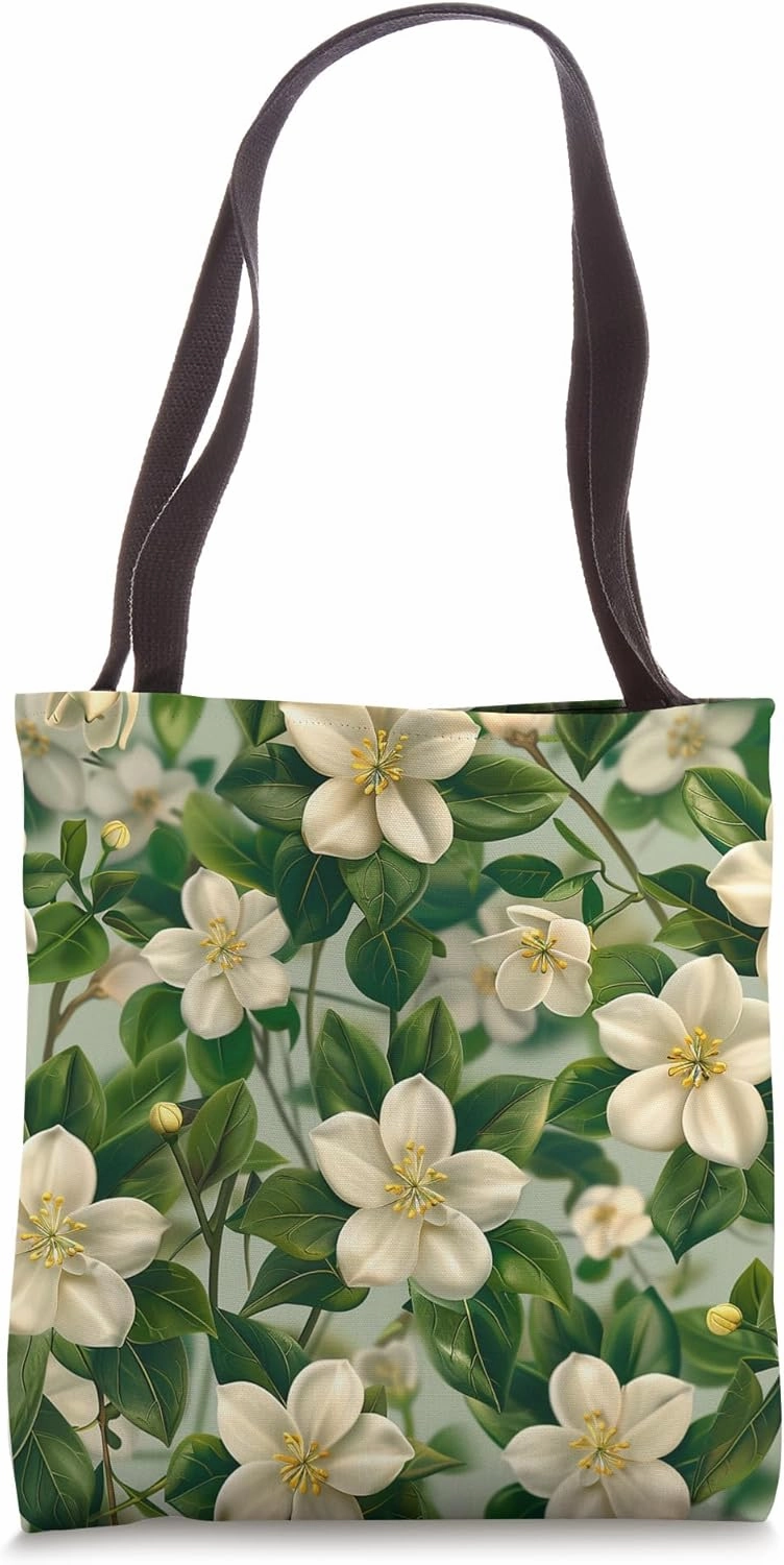 Arabian Jasmine Flower Pattern Graphic Tote Bag