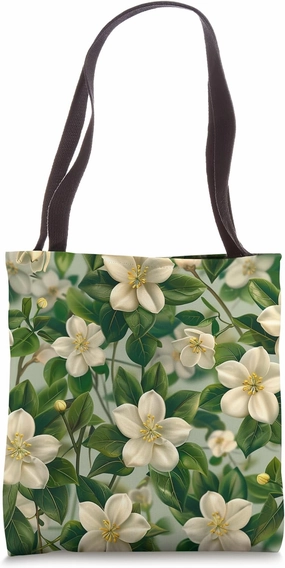 Arabian Jasmine Flower Pattern Graphic Tote Bag