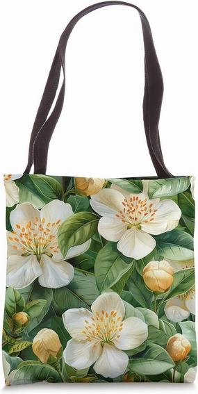 Arabian Jasmine Flower Watercolor Pattern Graphic Tote Bag