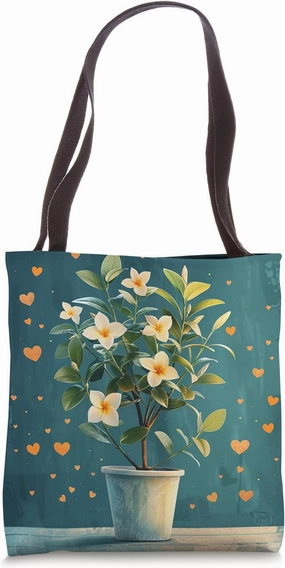 Arabian Jasmine Plant In Pot Hearts Around Boho Graphic Tote Bag