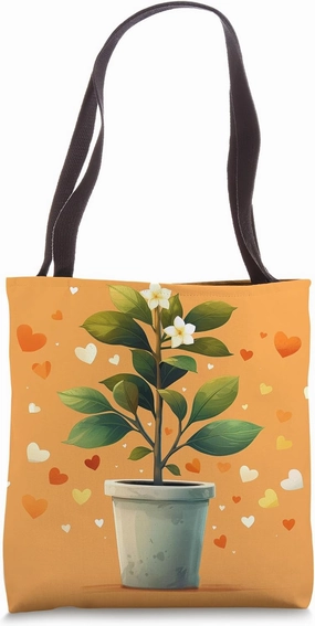 Arabian Jasmine Plant In Pot Hearts Around Boho Graphic Tote Bag