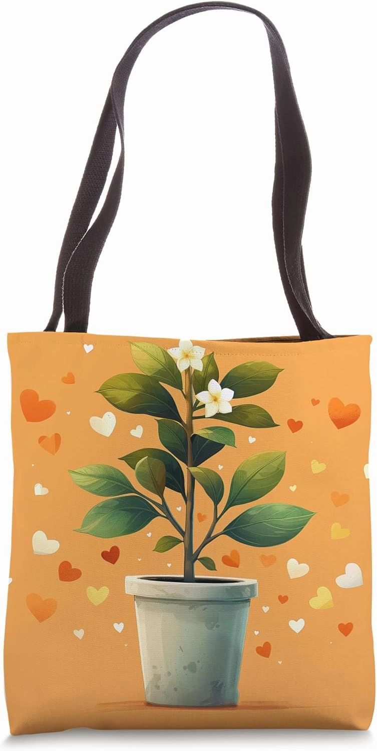 Arabian Jasmine Plant In Pot Hearts Around Boho Graphic Tote Bag