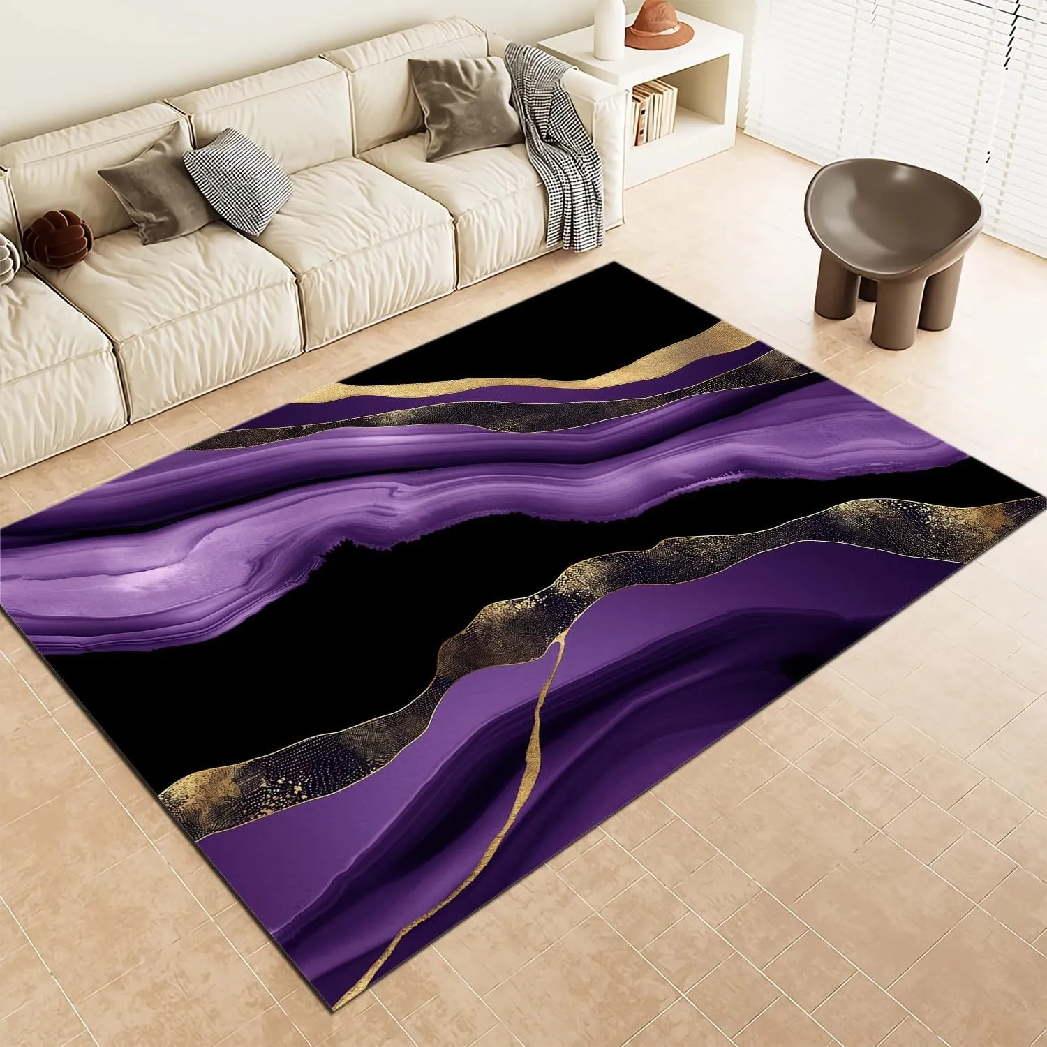 Area Rug for Living Room, Bedroom Rugs Minimalist Marble Pattern Purple Washable Carpet, Soft Fluffy Rug Non Skid Home Office Decor Large Carpet 2x3 ft