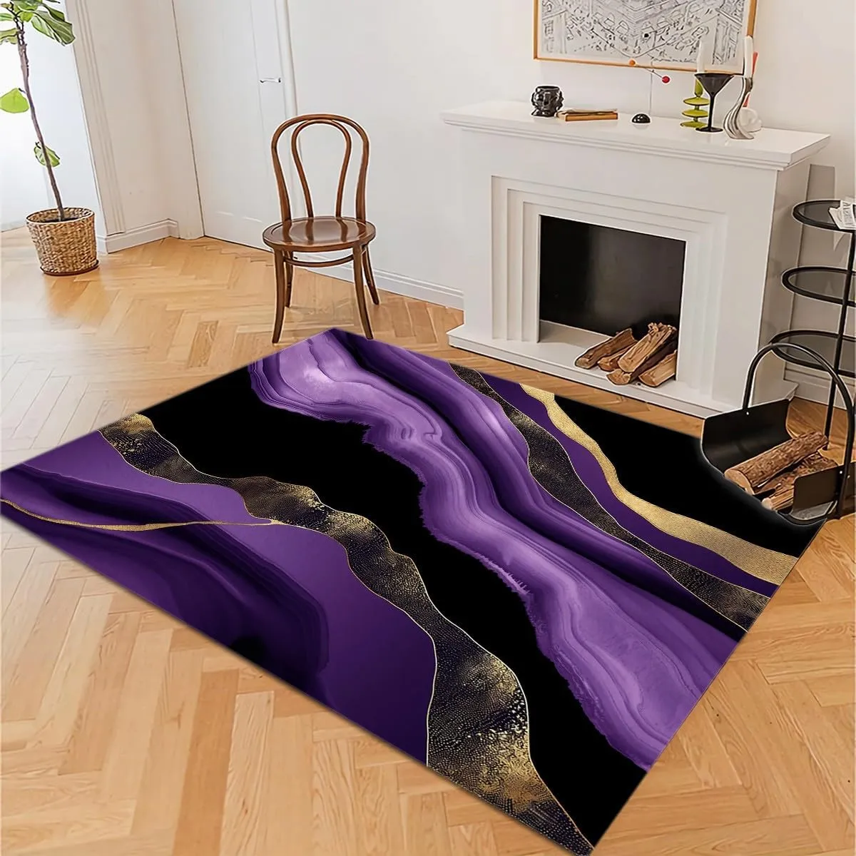 Area Rug for Living Room, Bedroom Rugs Minimalist Marble Pattern Purple Washable Carpet, Soft Fluffy Rug Non Skid Home Office Decor Large Carpet 2x3 ft