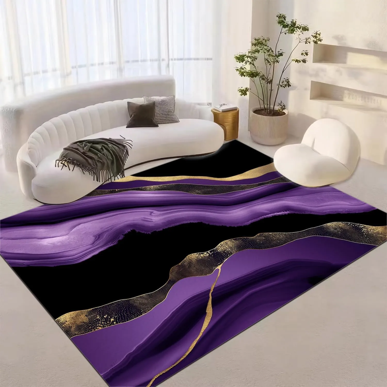 Area Rug for Living Room, Bedroom Rugs Minimalist Marble Pattern Purple Washable Carpet, Soft Fluffy Rug Non Skid Home Office Decor Large Carpet 2x3 ft
