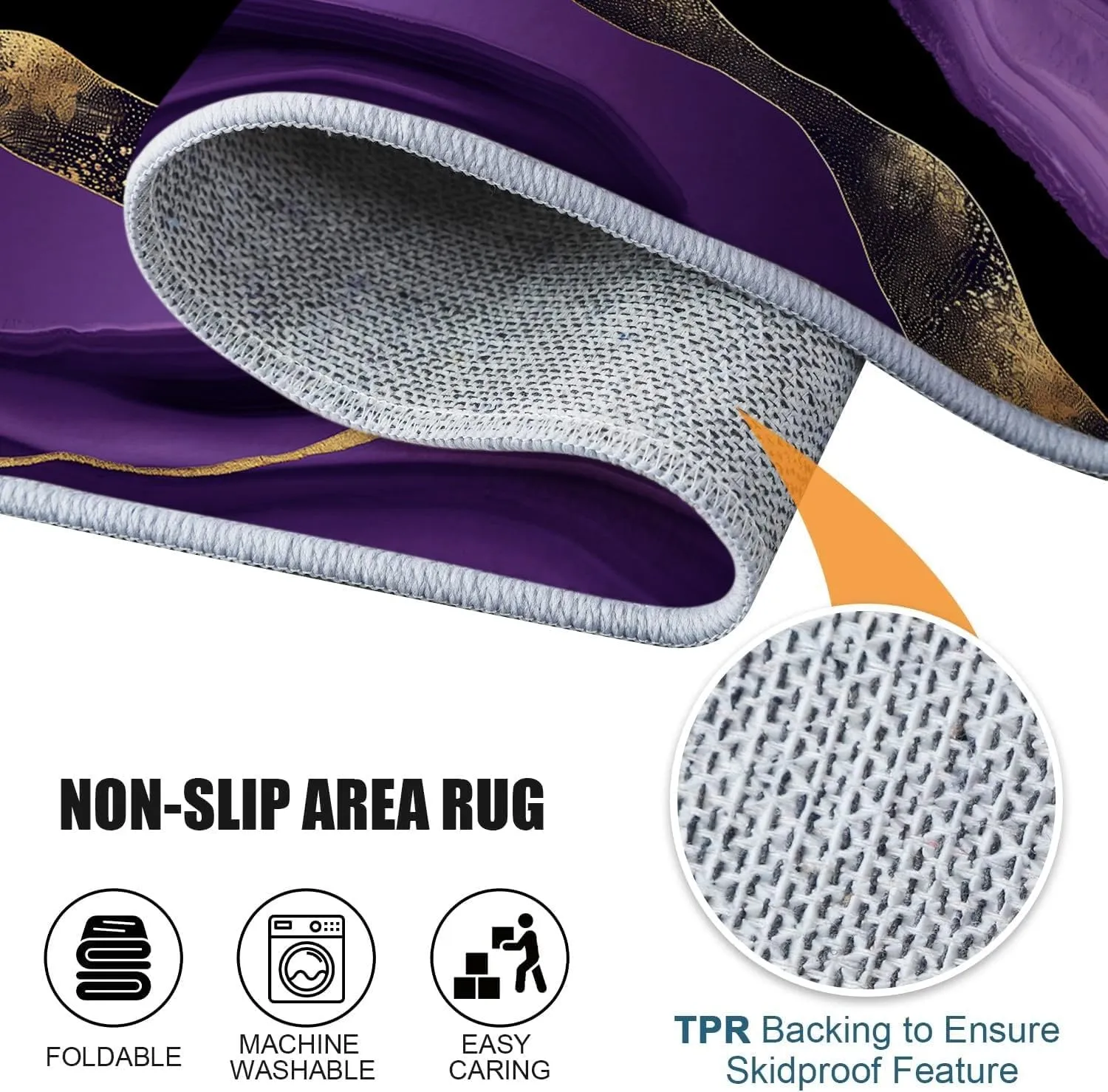 Area Rug for Living Room, Bedroom Rugs Minimalist Marble Pattern Purple Washable Carpet, Soft Fluffy Rug Non Skid Home Office Decor Large Carpet 2x3 ft